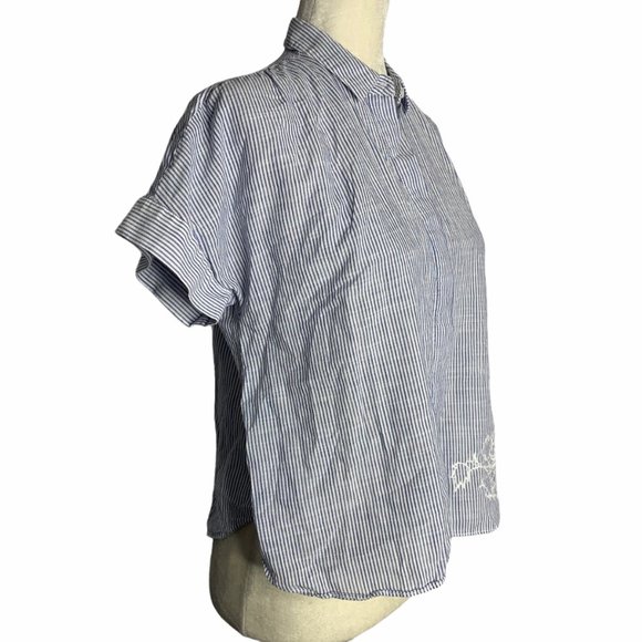 Floral Embroidered Button Up Striped Shirt 60PE - Picture 5 of 5